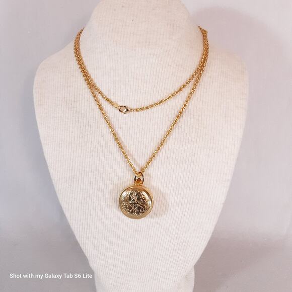 Ornate Mystery Locket Necklace Gold Tone Opera Length - Picture 1 of 14